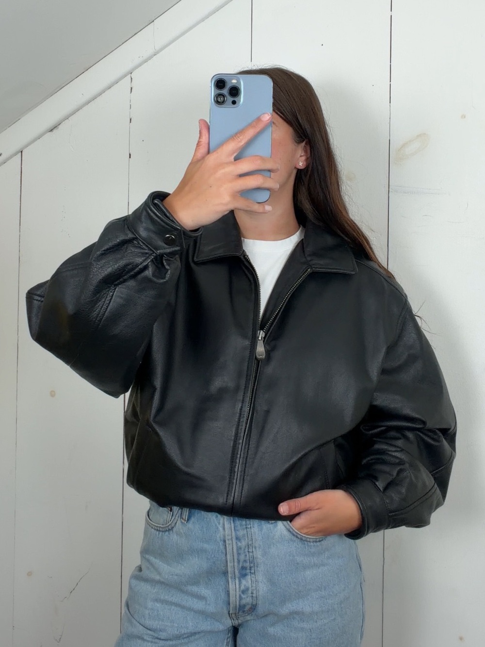 Croft & Barrow Black Genuine Leather Bomber Jacket Men’s Medium Vintage 90s Y2K